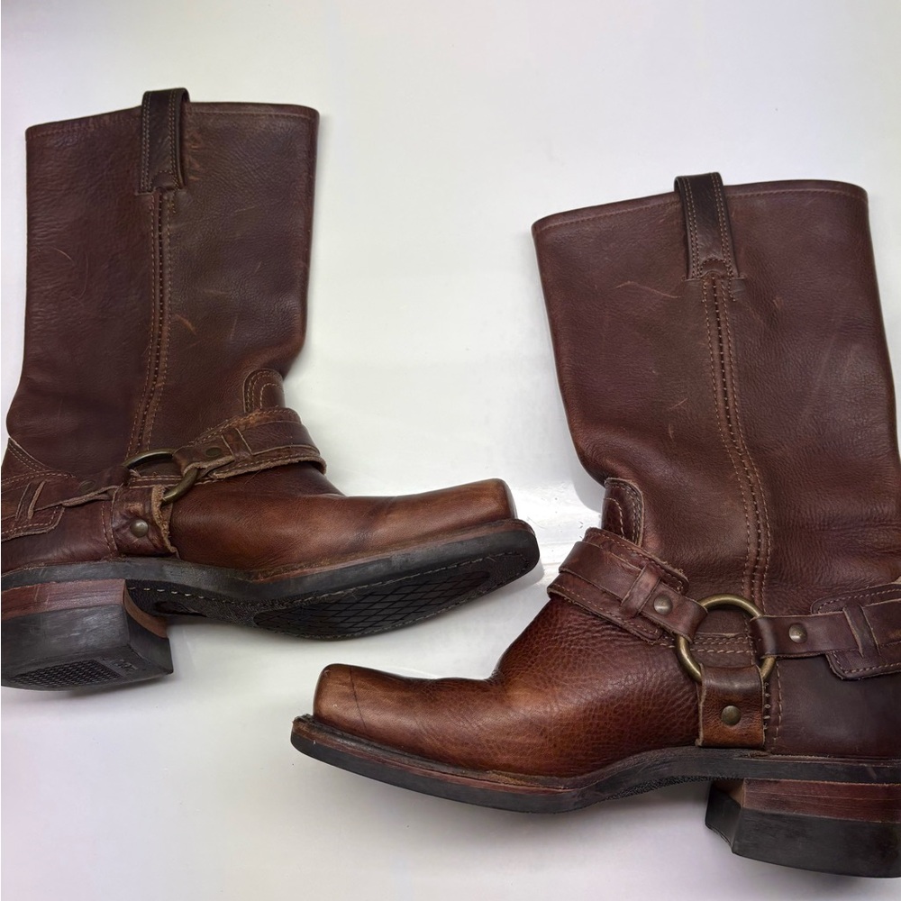 Frye 80s Dark Brown Leather Harness Boots